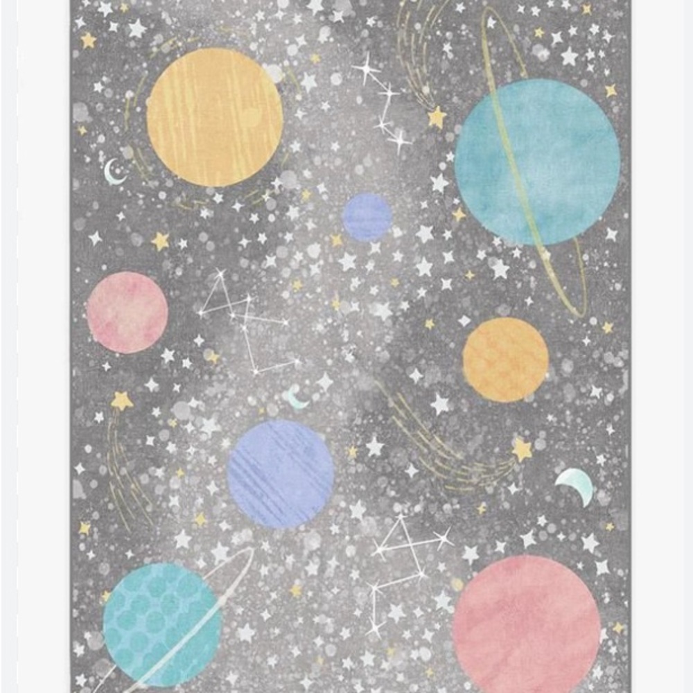 Ruggable Outer Space Soft Grey Colorful Celestial Pattern Rug 5x7
